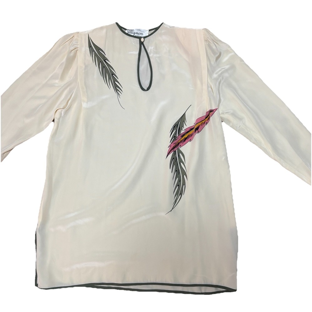 Mignon International 100% Silk Floral Leaf Tunic Womens 8 Preppy Corp Minimalist